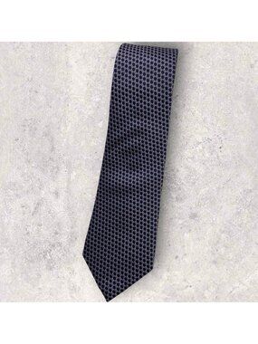 T.M.LEWIN Silk Tie XL Navy Purple Geometric W:3.5" EUC